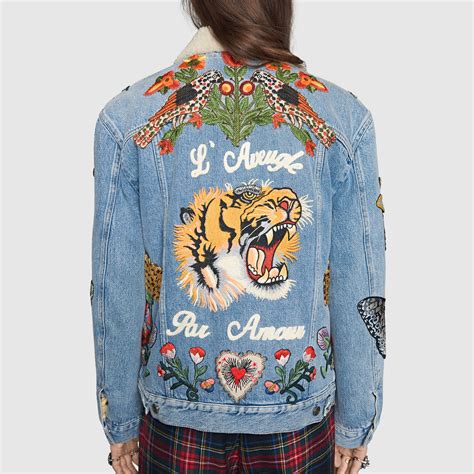 gucci denim tiger jacket|Gucci denim jacket embroidered rep.